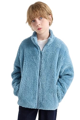 maoo garden Mädchen Fleece-Jacke Kinder Licht Winter Sherpa Mantel Hoodie Full-Zip Herbst Windbreaker Blau 7-8Y von maoo garden