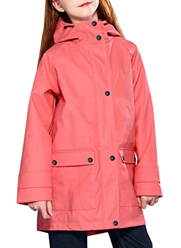 maoo garden Mädchen Jungen Regen Jacke Leichter Wasserdichter Regenmantel mit Kapuze Gefüttert Langer Windbreaker 806 Rot 11-12Y von maoo garden