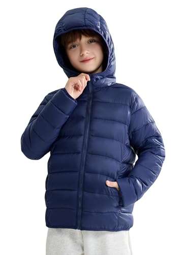 maoo garden Mädchen Jungen Winter Puffer gefälschte Daunenjacke Kinder leichter packbarer Kapuzenmantel Marineblau 152 von maoo garden