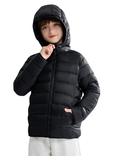 maoo garden Mädchen Jungen Winter Puffer gefälschte Daunenjacke Kinder leichter packbarer Kapuzenmantel Schwarz 128 von maoo garden