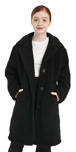 maoo garden Mädchen Langer Wintermantel aus Sherpa-Fleece Leichter Übergangsmantel im Peacoat-Stil mit Trenchcoat-Längenschnitt für Schulkinder Schwarz 128 von maoo garden