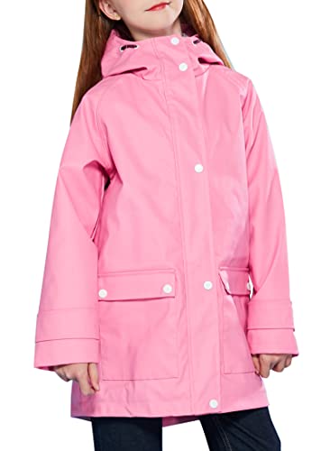 maoo garden Mädchen Regenjacken Kinder wasserdichter Regenmantel leichtes Blumenfutter Frühling Windbreaker Rosa 11-12Y von maoo garden