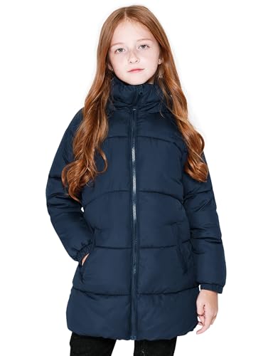 maoo garden Mädchen Winter Langer Puffer Leichter Mantel Dick gepolstert Weiches Fleece Jacke mit Kapuze 817 Marine 13-14Y von maoo garden