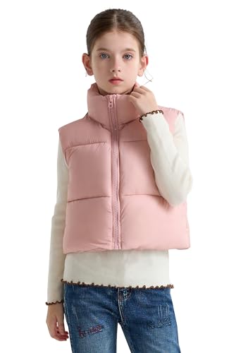 maoo garden Mädchen Winter Pufferweste Daunenimitat kurz geschnitten leichte wasserabweisende ärmellose Jacke für große Mädchen Pink 8 Jahre von maoo garden