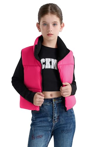 maoo garden Mädchen Winter Pufferweste Daunenimitat kurz geschnitten leichte wasserabweisende ärmellose Jacke für große Mädchen Rot 10Y von maoo garden
