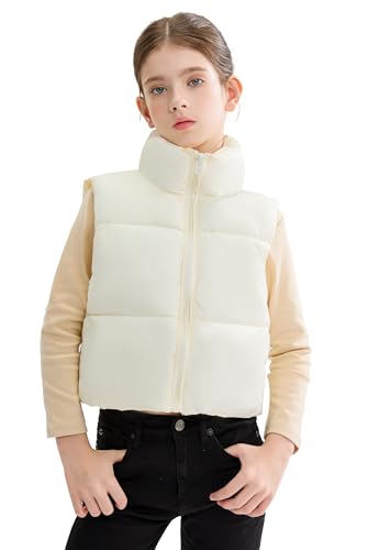 maoo garden Mädchen Winter Pufferweste Daunenimitat kurz geschnitten leichte wasserabweisende ärmellose Jacke für große Mädchen Weiß 14Y von maoo garden