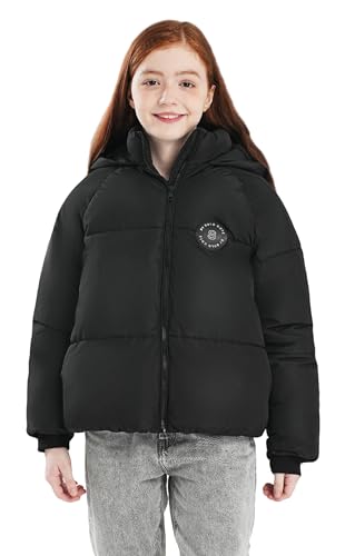 maoo garden Mädchen Wintermantel mit Fleecefutter schwere Ausführung Faux-Daunen Steppjacke wasserabweisend für Schulkinder Schwarz 140 von maoo garden