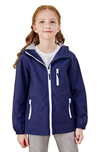 maoo garden Mädchen duschfeste leichte Jacke Kinder gefütterter Windbreaker Mantel für Frühling Herbst Marine 116 von maoo garden