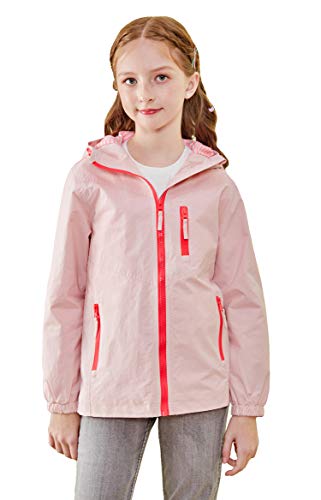 maoo garden Mädchen duschfeste leichte Jacke Kinder gefütterter Windbreaker Mantel für Frühling Herbst Rosa 128 von maoo garden