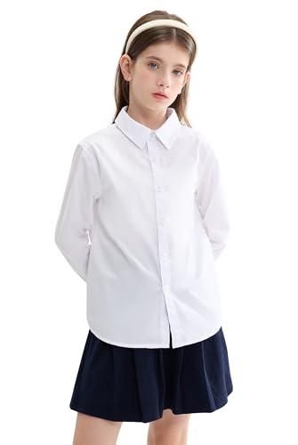 maoo garden Mädchen weißes Schuluniformhemd Langarmbluse Button-Down-Bluse 164 von maoo garden