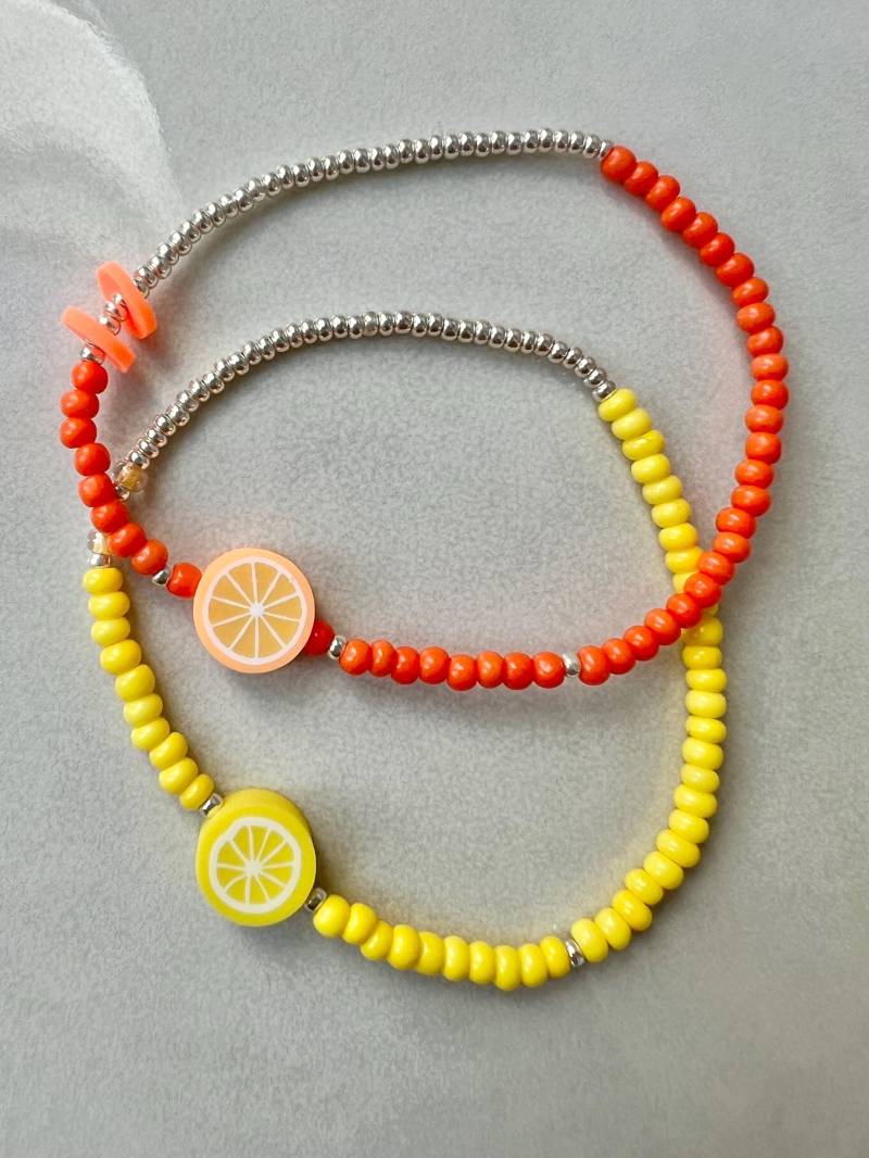Perlenarmband Orange/ Zitrone | Polymer Clay Perlen Glasperlen Armband Bunt Fruchtperlen Früchte von marEASE