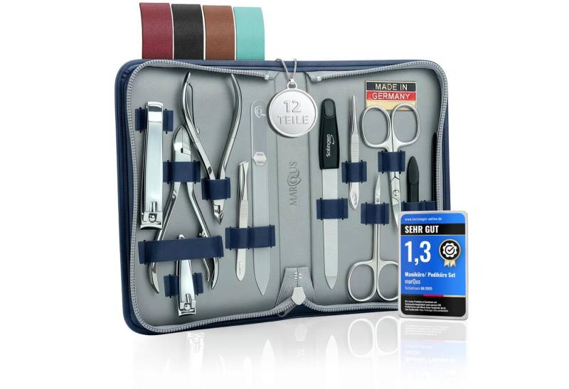 marQus Maniküre-Pediküre-Set 12 Teile in Echt Leder Etui handlich und weich, 12-tlg., Komplett Kit mit allem für die Hand- und Fußpflege, Nagelset von marQus