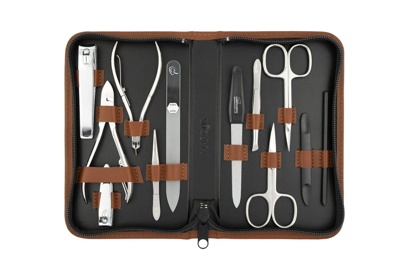 marQus Maniküre-Pediküre-Set 12 Teile in Echt Leder Etui handlich und weich, 12-tlg., Komplett Kit mit allem für die Hand- und Fußpflege, Nagelset von marQus