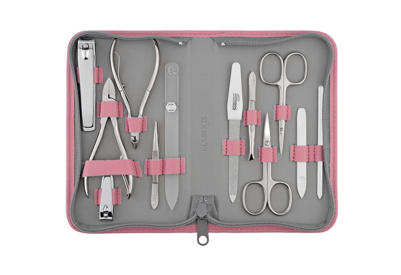 marQus Maniküre-Pediküre-Set 12 Teile in Echt Leder Etui handlich und weich, 12-tlg., Komplett Kit mit allem für die Hand- und Fußpflege, Nagelset von marQus