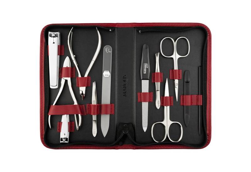 marQus Maniküre-Pediküre-Set 12 Teile in Echt Leder Etui handlich und weich, 12-tlg., Komplett Kit mit allem für die Hand- und Fußpflege, Nagelset von marQus