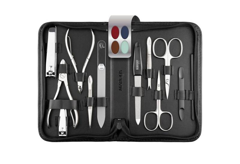 marQus Maniküre-Pediküre-Set 12 Teile in Echt Leder Etui handlich und weich, 12-tlg., Komplett Kit mit allem für die Hand- und Fußpflege, Nagelset von marQus