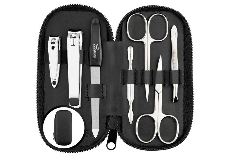 marQus Maniküre-Pediküre-Set Maniküre Set Solingen - Vergleichssieger mit Top Preis/Leistung, Echt Leder Etui handlich und weich, 7teiliges Nagelset aus glanzvernickeltem poliertem Stahl von marQus
