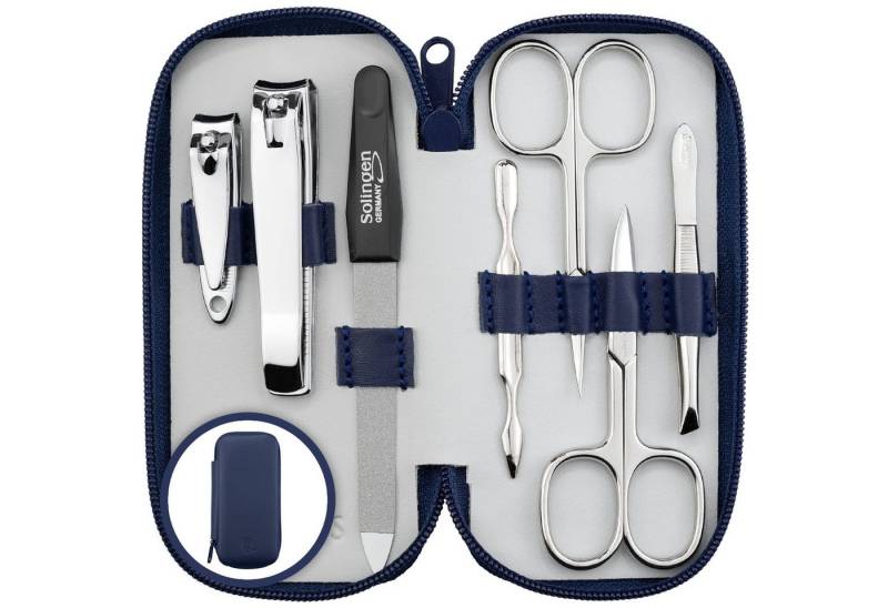 marQus Maniküre-Pediküre-Set Maniküre Set Solingen - Vergleichssieger mit Top Preis/Leistung, Echt Leder Etui handlich und weich, 7teiliges Nagelset aus glanzvernickeltem poliertem Stahl von marQus