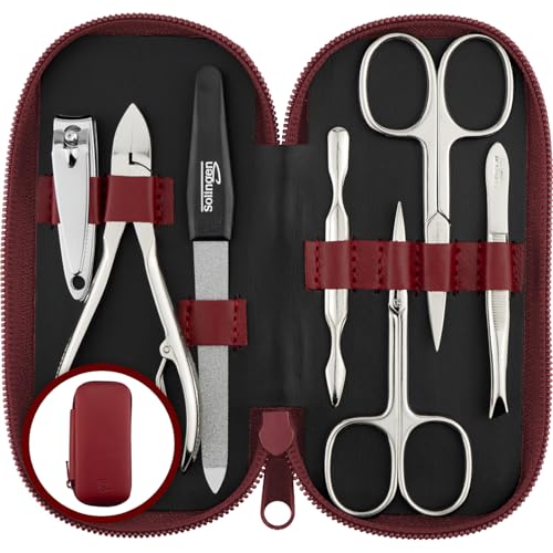 marQus Solingen Maniküre Set Herren und Damen 7 Teile mit Nagelzange - Made in Germany für Hand- und Fußpflege - Echt Leder Etui handlich und weich von marQus