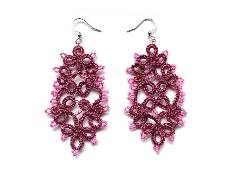 Rosa Pinke Ohrringe Handgefertigte Occhi Ohrhänger Gehäkelter Schmuck Geschenkidee Für Frauen Statement von maraeilis