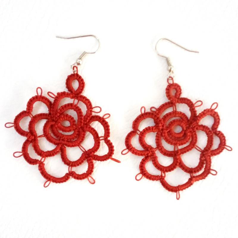 Rote Rosen Ohrringe Ohrhänger Occhi Gehäkelte Geschenkidee Frauen von maraeilis