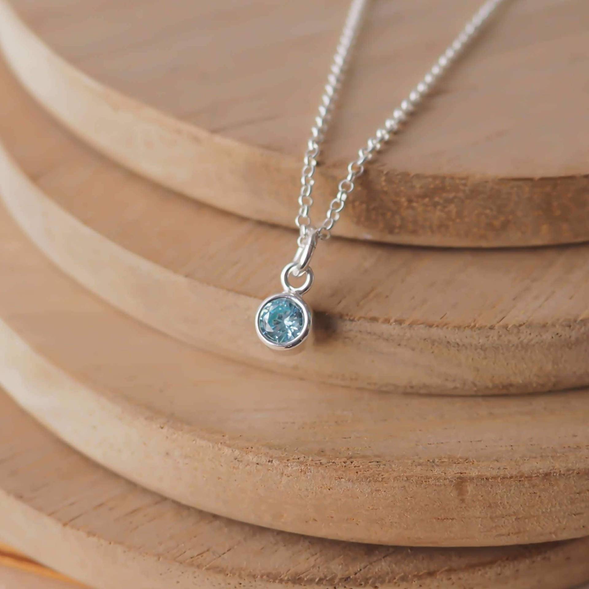 Aquamarin Zirkonia Sterling Silber Halskette - März Geburtsstein Geschenk von maramjewellery