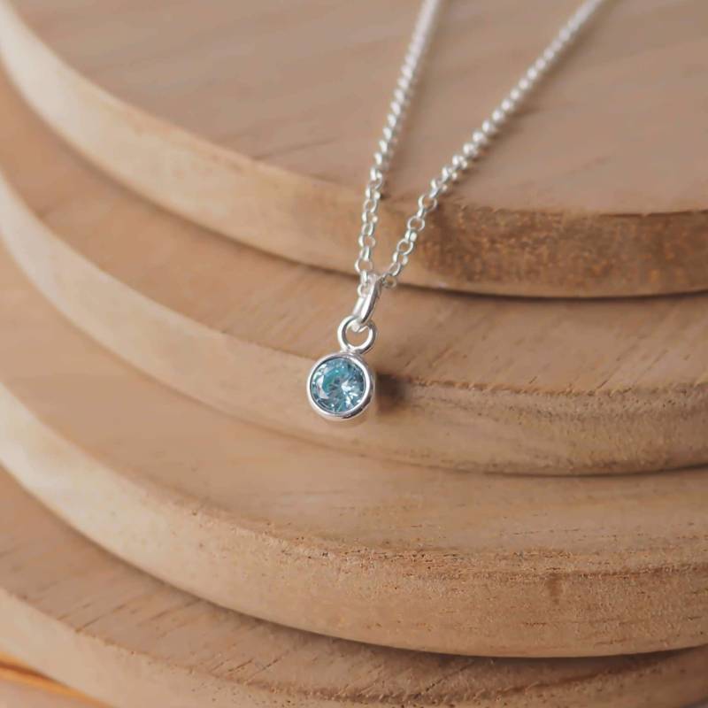 Aquamarin Zirkonia Sterling Silber Halskette - März Geburtsstein Geschenk von maramjewellery