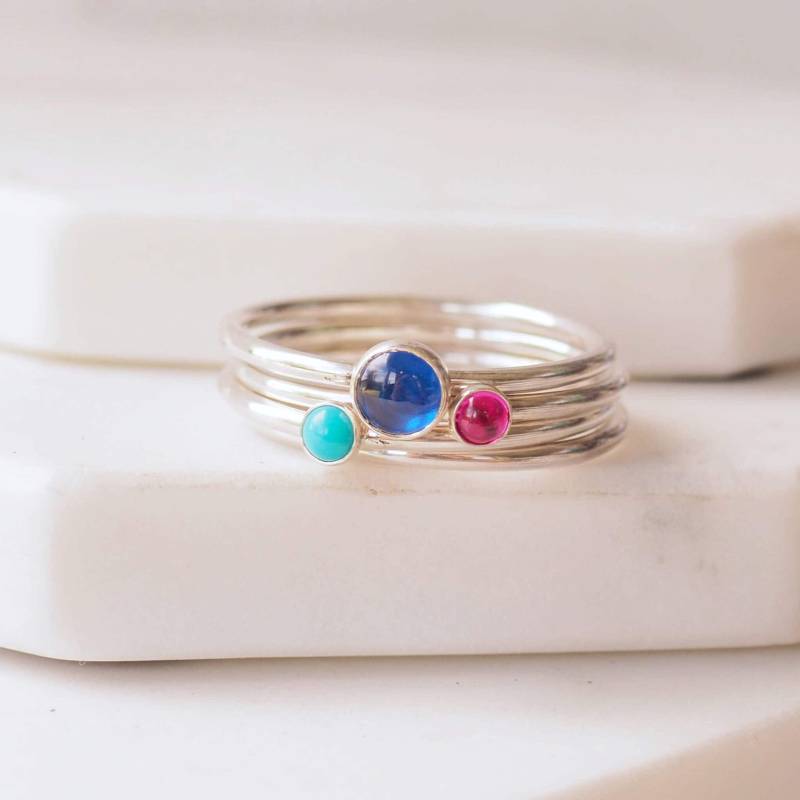 Sterling Silber Mutter Ring Set Benutzerdefinierte Birthstone Ringe Stapeln von maramjewellery