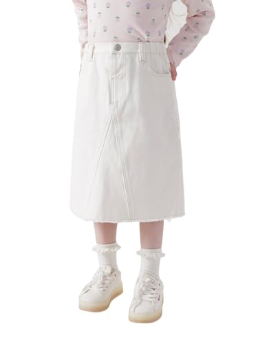 marc & janie Mädchen A-Linie Jeansrock Mode Midi Jeansrock Kinder Baumwolle Herbst Halbkleid 241595, Weiss/opulenter Garten, 7-8 Jahre von marc & janie