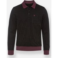 Witt Herren Langarm-Poloshirt, schwarz-burgund-gemustert von marco donati
