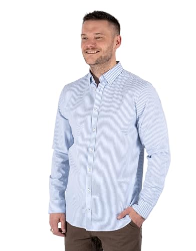 marcus John Hemd Herren Langarm Blau Gestreift L | Klassisches Modische Herren Hemden aus 97% Baumwolle und 3% Elasthan mit Bequeme Passform | Stilvolle und einfache von Marcus