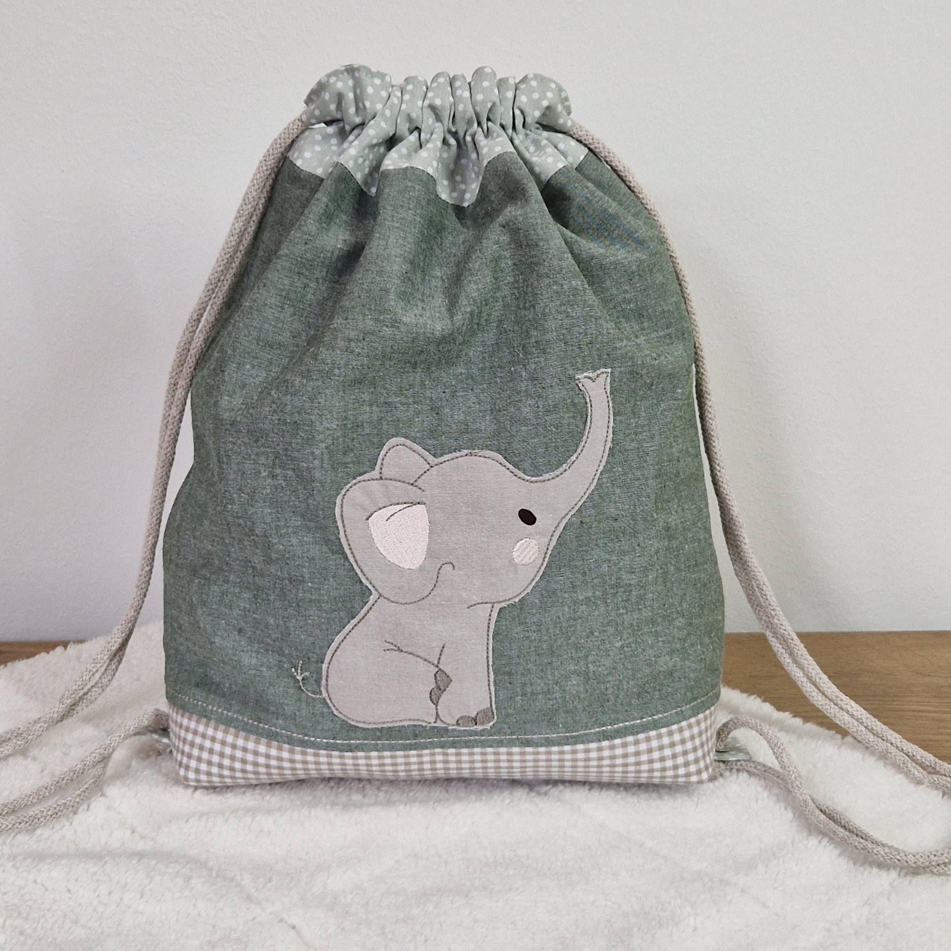 Turnbeutel Mit Name Und Elefant, Geschenk Zur Geburt Turnbeutel Mit Name Und Elefant, Geschenk Zur Geburt von mareleStoffhandwerk