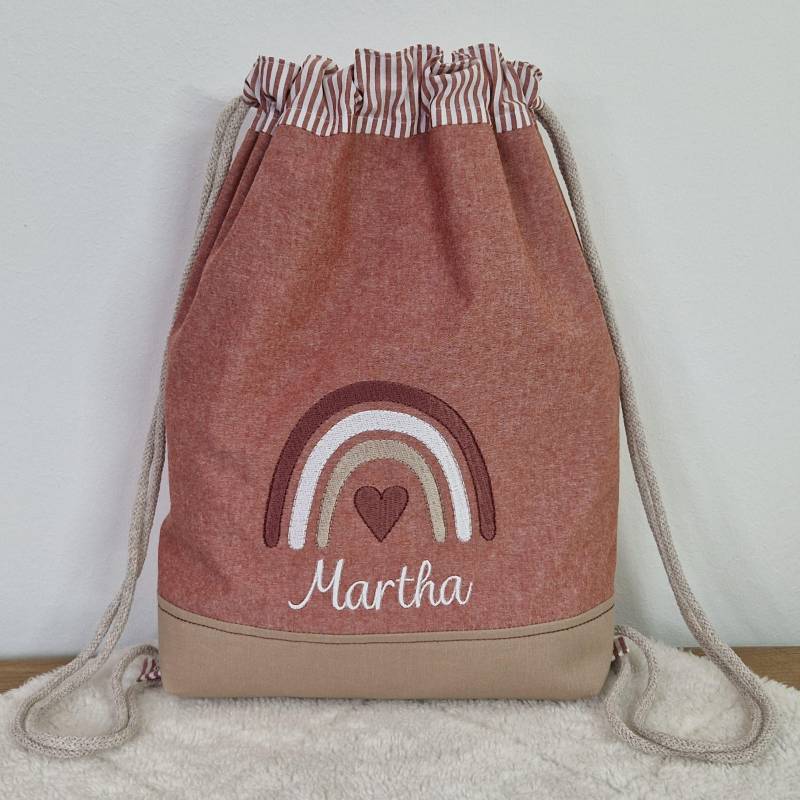 Turnbeutel Mit Name Und Regenbogen, Beutel Für Wechselwäsche, Geschenk Zur Geburt von mareleStoffhandwerk