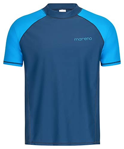 Herren UV-Schutz Kurzarm T-Shirt (Rashguard), Oeko-Tex 100 in Marineblau/hellblau, Größe L von mareno