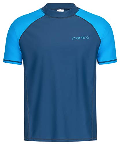 Herren UV-Schutz Kurzarm T-Shirt (Rashguard), Oeko-Tex 100 in Marineblau/hellblau, Größe XXXL von MARENO