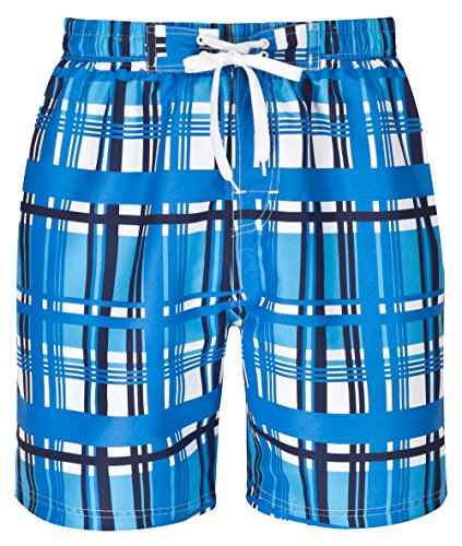 mareno® - Herren Badeshort, karo schwarz (Medium, Gemustert blau) von mareno