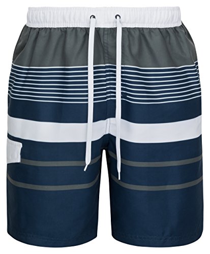 mareno® - Herren Badeshort mit modernem Streifenmuster in grau/Marine, Größe 5XL von mareno