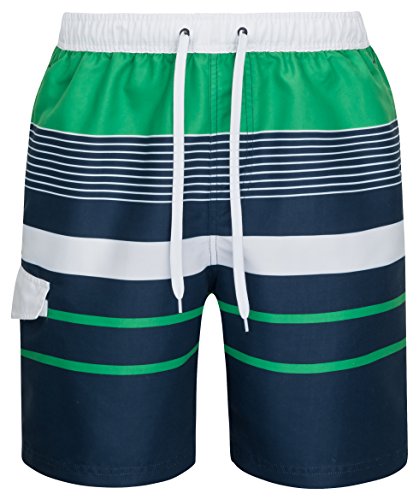 mareno® - Herren Badeshort, karo schwarz (Medium, gestreift grün) von mareno