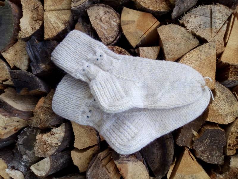 Wollsocken Handgestrickte Weiße Eulensocken Damensocken Wintersocken von mareshop