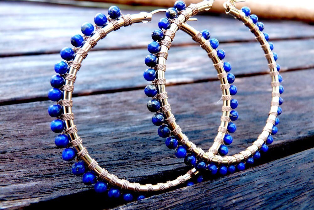 Lapis Lazuli Gewebt 14 Karätigem Gold Creolen von mariaburgos
