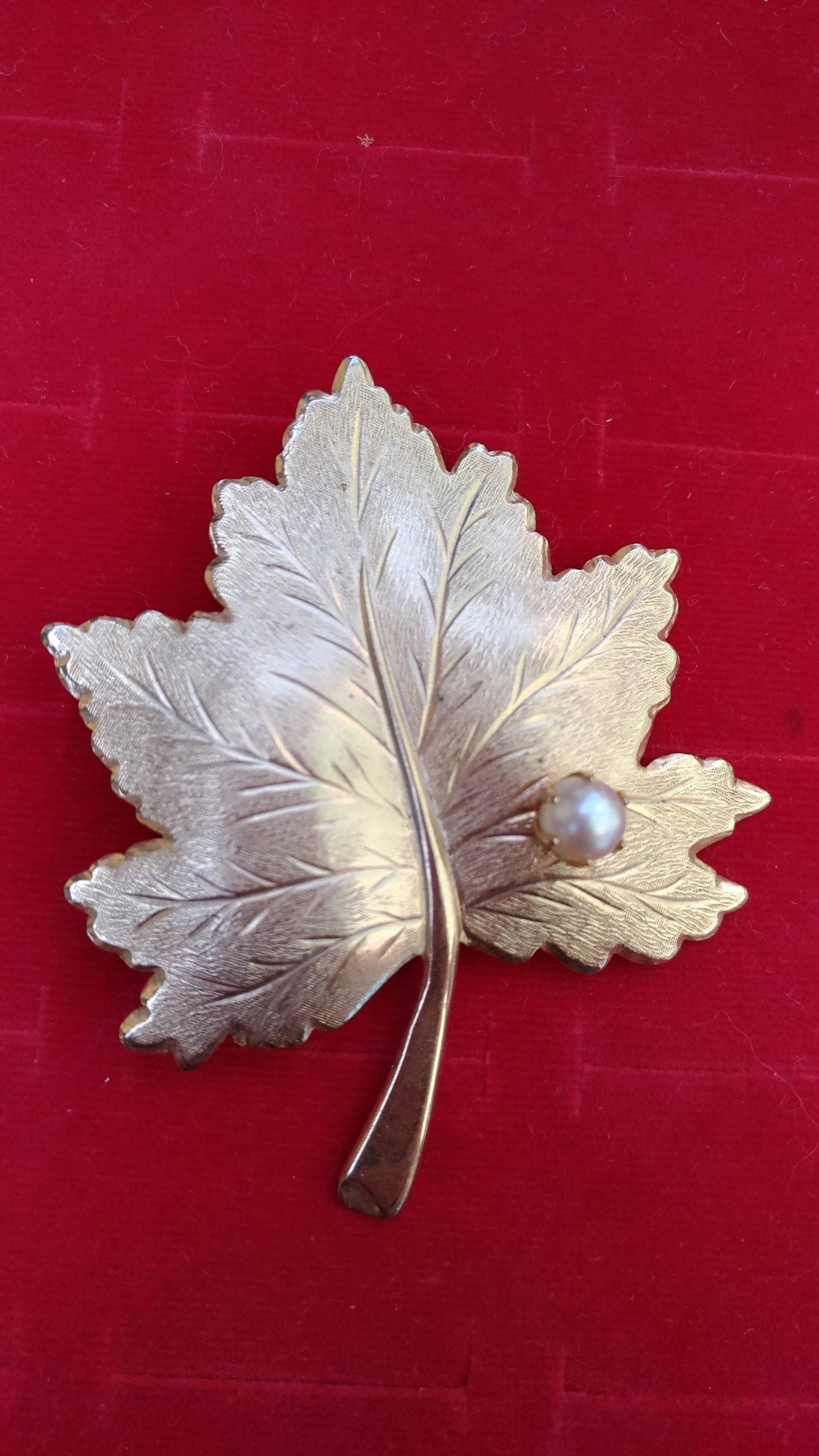 Vintage Gold-Ton Pin Brosche Mit Perle Sara Coventry Blatt Akzent Vintage Gold-Ton Pin Brosche Mit Perle Sara Coventry Blatt Akzent von mariarosa77