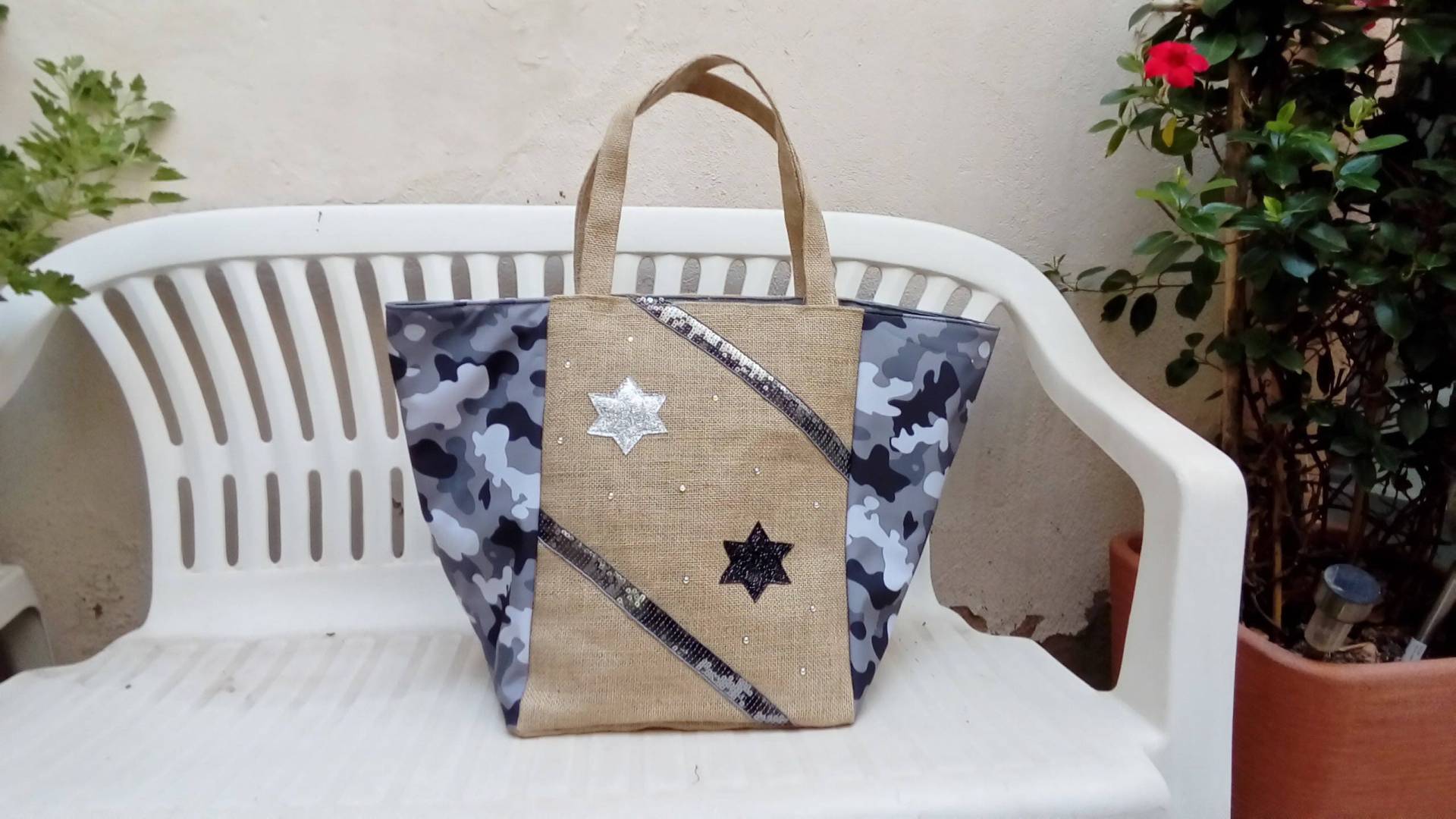 Cabas Tasche Sackleinen Und Tarnstoff Cabas Tasche Sackleinen Und Tarnstoff von marie1creation