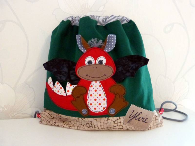 Kinderturnbeutel Mit Namen Und Drachen, Rucksack von mariebell123