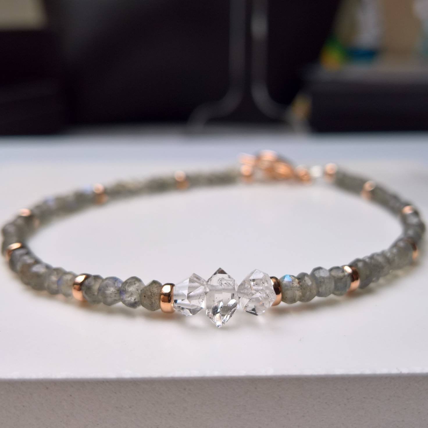 Herkimer Diamant & Labradorit Armband Roségold Filled April Geburtsstein Herkimer Diamant & Labradorit Armband Roségold Filled April Geburtsstein von marienicolebijoux