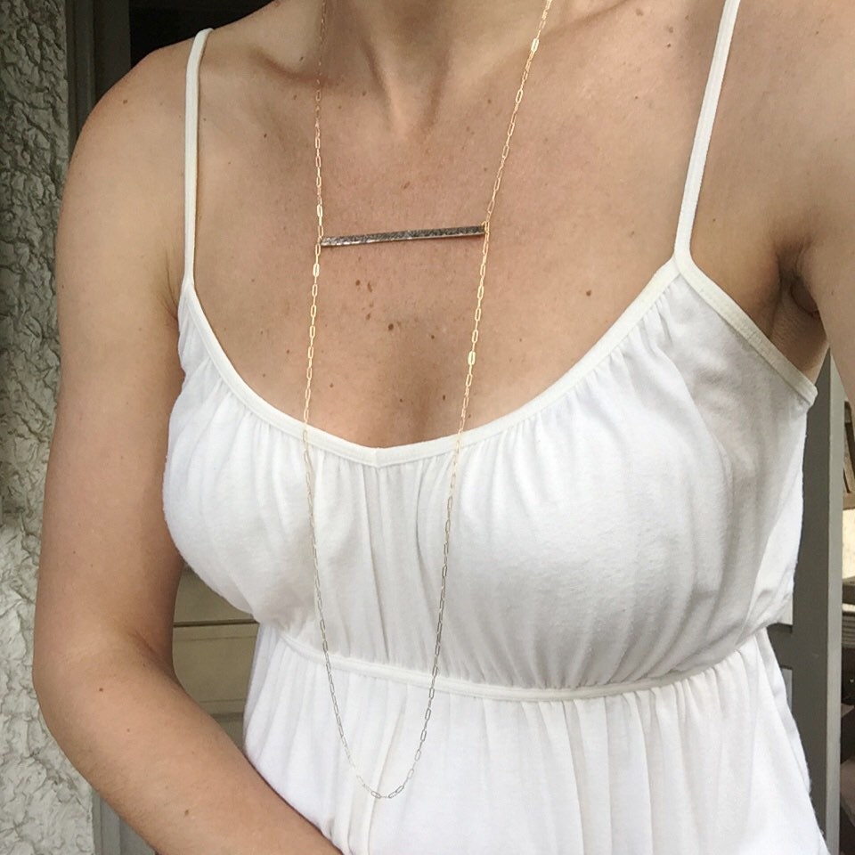 Lange Gold Bar Halskette ~ 14K Filled Horizontale Linie Minimale Statement von marigoldmary