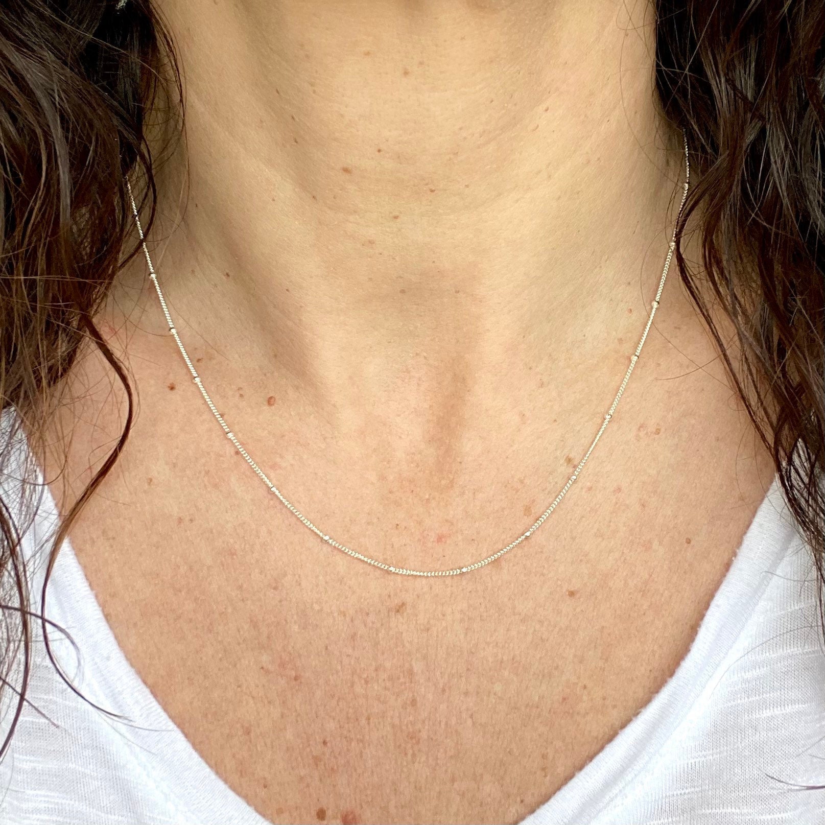 Satelliten-Halskette - Zierliche, Einfache Sterlingsilber-Kette Mit Kleinen Perlen Minimale Halskette Für Jeden Tag von marigoldmary