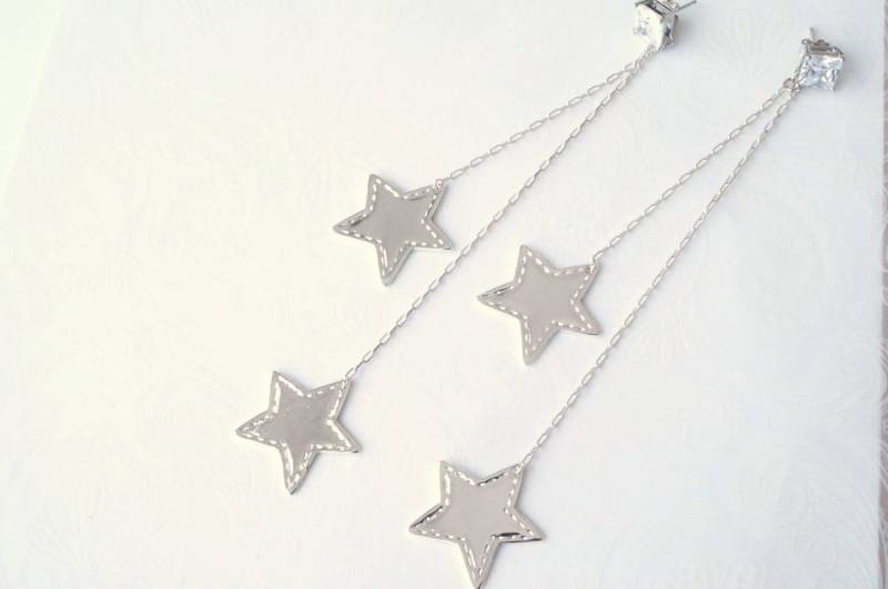 Silber Lange Stern Ohrringe von marikaking