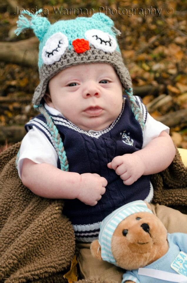 Baby Eule - Ohrklappe Hut Sleepy Owl Mütze 0-12 Monate von marinebiochic07