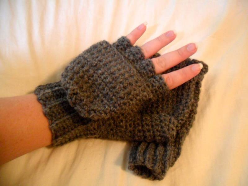 Cabrio-Fäustlinge Wolle - Wolle-Handschuhe Glittens Mittens Grau-Fäustling Grau Charcoal Dunkelgrau von marinebiochic07