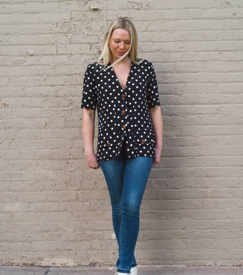 Jahrgang Der 1990Er Jahre Polka Dot Kurze Ärmeln Blazer Oder Top/Größe Medium Große von marketvintagebk
